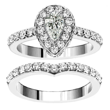 2.20 CT Pear Shape Diamond Engagement Bridal Set in 14k White Gold Pave Setting